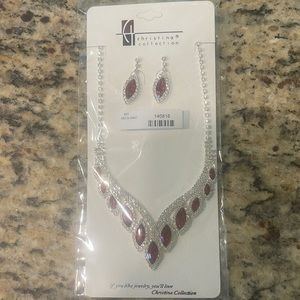 Christina Collection Fashion Necklace Earrings Set Silver Costume